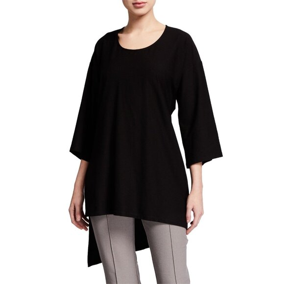 Eileen Fisher Top Womens Large Black Asymmetrical Tunic NWOT - Picture 1 of 7